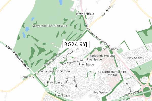 RG24 9YJ map - small scale - OS Open Zoomstack (Ordnance Survey)