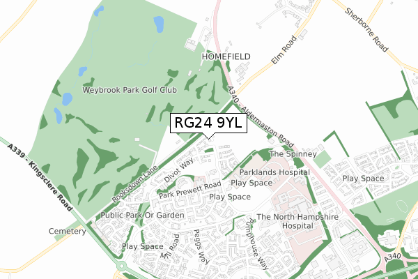 RG24 9YL map - small scale - OS Open Zoomstack (Ordnance Survey)