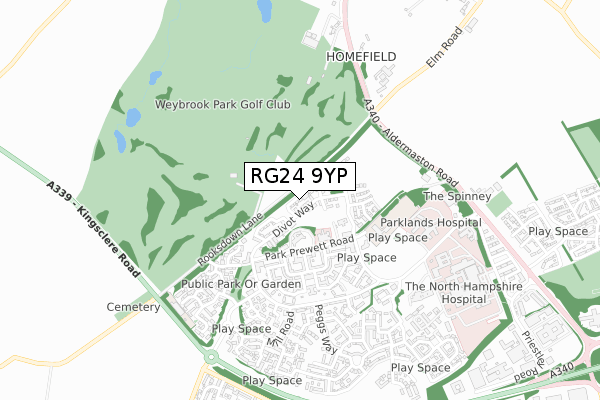 RG24 9YP map - small scale - OS Open Zoomstack (Ordnance Survey)