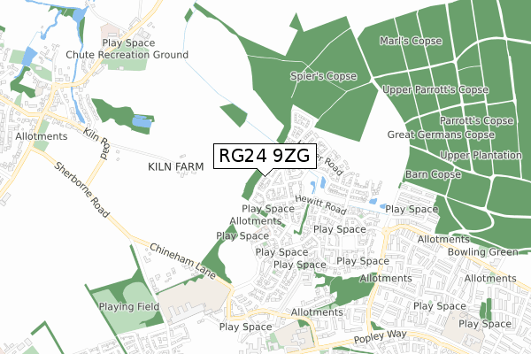 RG24 9ZG map - small scale - OS Open Zoomstack (Ordnance Survey)