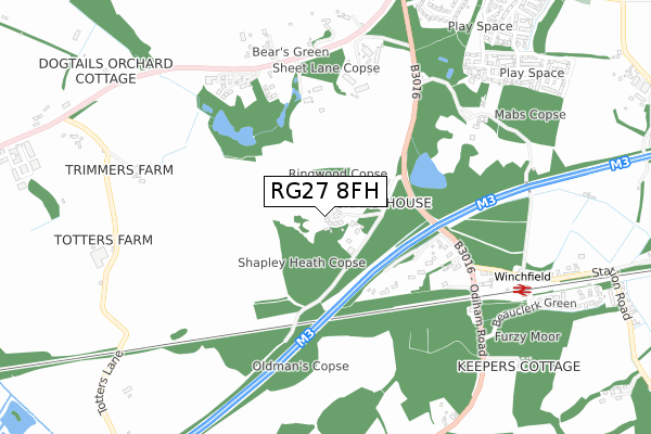 RG27 8FH map - small scale - OS Open Zoomstack (Ordnance Survey)