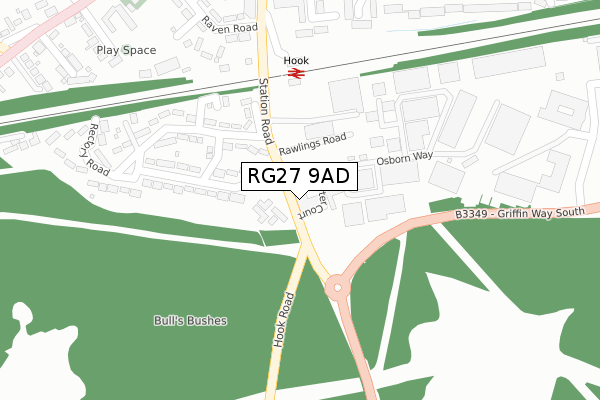 RG27 9AD map - large scale - OS Open Zoomstack (Ordnance Survey)