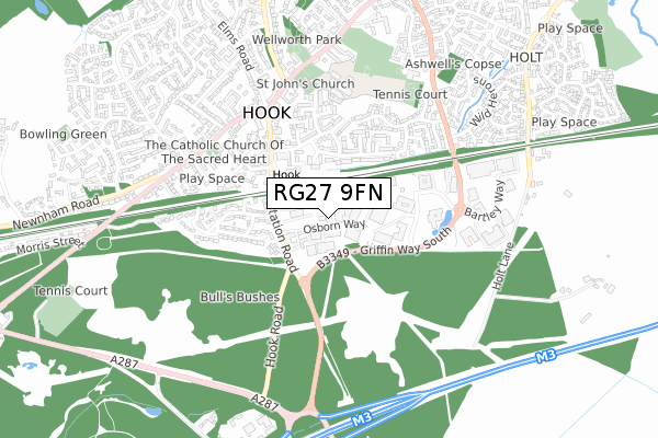 RG27 9FN map - small scale - OS Open Zoomstack (Ordnance Survey)