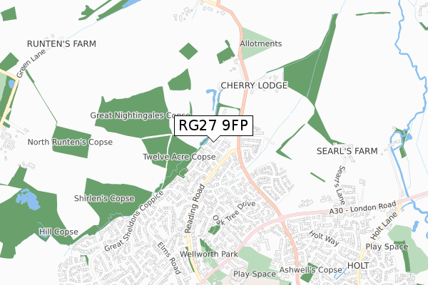 RG27 9FP map - small scale - OS Open Zoomstack (Ordnance Survey)