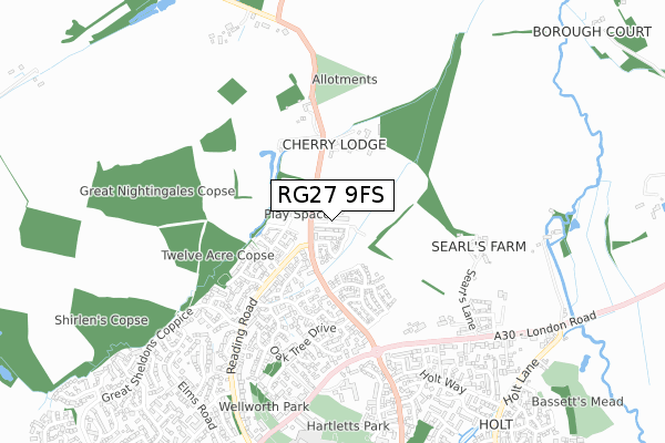 RG27 9FS map - small scale - OS Open Zoomstack (Ordnance Survey)