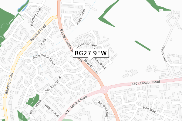 RG27 9FW map - large scale - OS Open Zoomstack (Ordnance Survey)