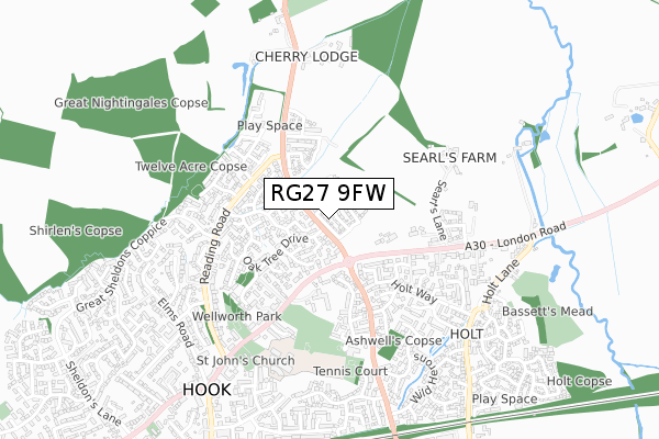 RG27 9FW map - small scale - OS Open Zoomstack (Ordnance Survey)