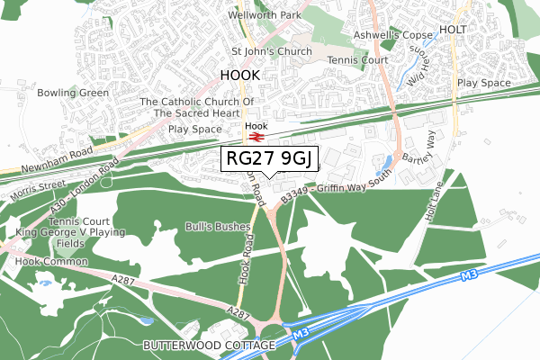 RG27 9GJ map - small scale - OS Open Zoomstack (Ordnance Survey)