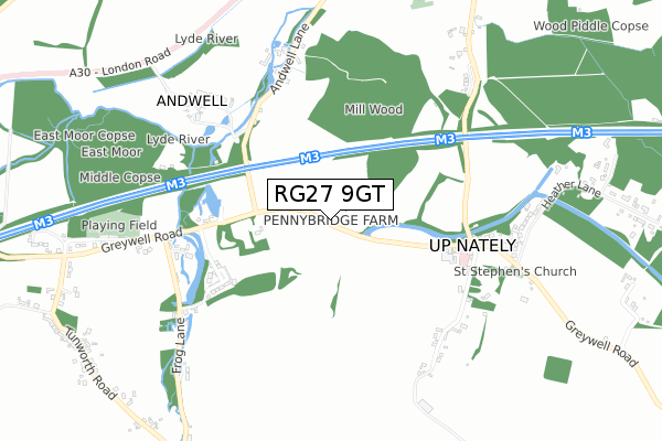 RG27 9GT map - small scale - OS Open Zoomstack (Ordnance Survey)