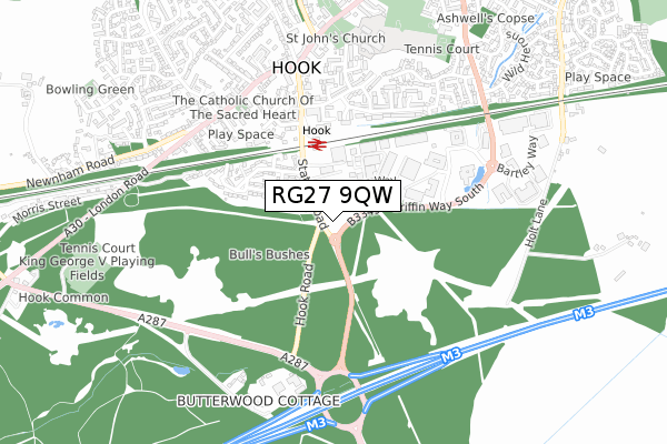 RG27 9QW map - small scale - OS Open Zoomstack (Ordnance Survey)