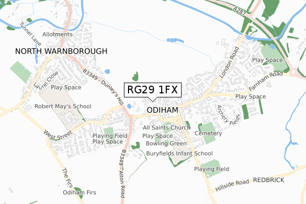 RG29 1FX map - small scale - OS Open Zoomstack (Ordnance Survey)