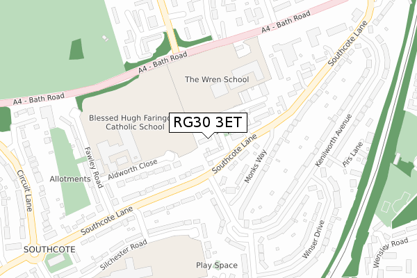 RG30 3ET map - large scale - OS Open Zoomstack (Ordnance Survey)