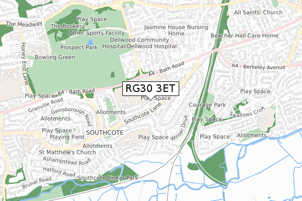 RG30 3ET map - small scale - OS Open Zoomstack (Ordnance Survey)