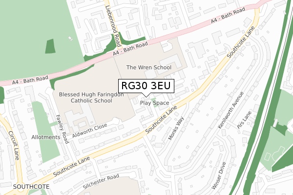 RG30 3EU map - large scale - OS Open Zoomstack (Ordnance Survey)