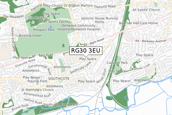 RG30 3EU map - small scale - OS Open Zoomstack (Ordnance Survey)