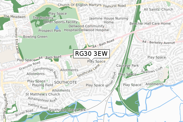 RG30 3EW map - small scale - OS Open Zoomstack (Ordnance Survey)