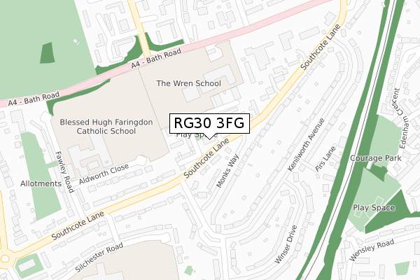 RG30 3FG map - large scale - OS Open Zoomstack (Ordnance Survey)