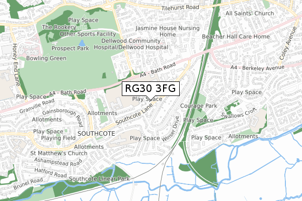 RG30 3FG map - small scale - OS Open Zoomstack (Ordnance Survey)