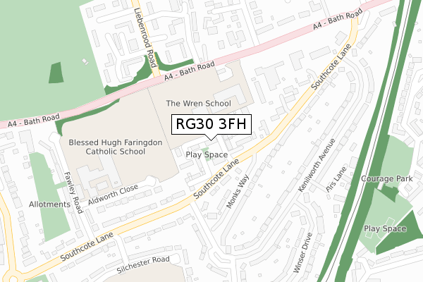 RG30 3FH map - large scale - OS Open Zoomstack (Ordnance Survey)