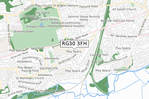 RG30 3FH map - small scale - OS Open Zoomstack (Ordnance Survey)