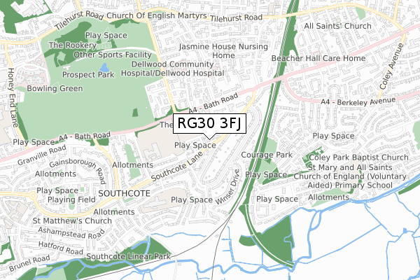 RG30 3FJ map - small scale - OS Open Zoomstack (Ordnance Survey)