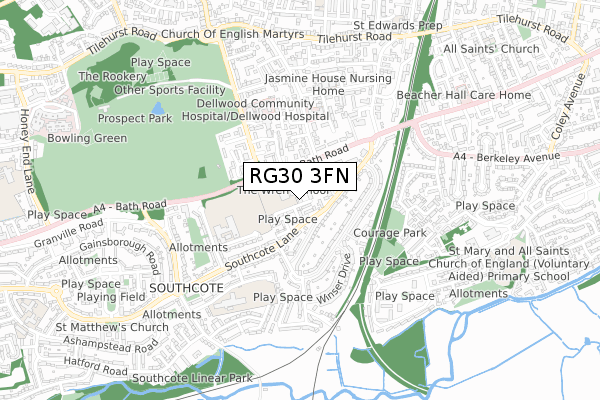 RG30 3FN map - small scale - OS Open Zoomstack (Ordnance Survey)