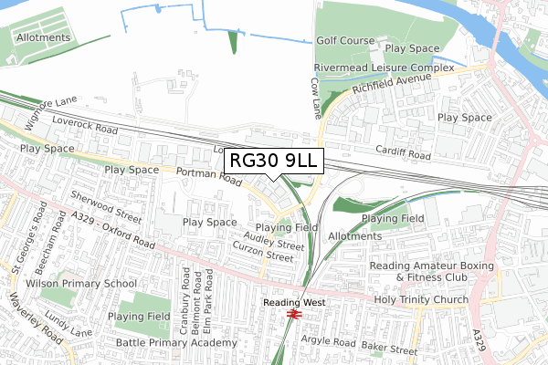 RG30 9LL map - small scale - OS Open Zoomstack (Ordnance Survey)