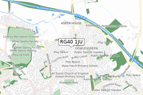 RG40 1JU map - small scale - OS Open Zoomstack (Ordnance Survey)