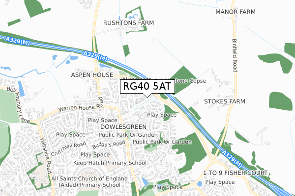 RG40 5AT map - small scale - OS Open Zoomstack (Ordnance Survey)