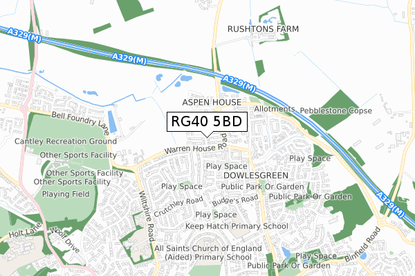 RG40 5BD map - small scale - OS Open Zoomstack (Ordnance Survey)