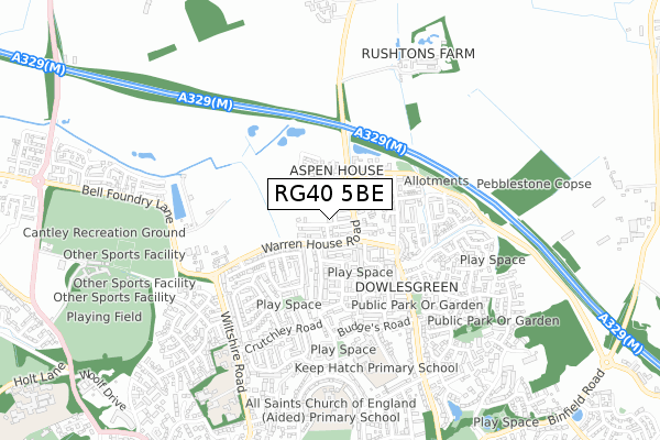 RG40 5BE map - small scale - OS Open Zoomstack (Ordnance Survey)