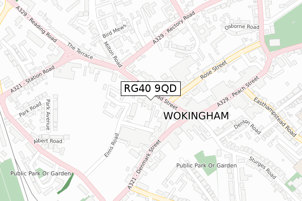 RG40 9QD map - large scale - OS Open Zoomstack (Ordnance Survey)