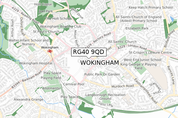 RG40 9QD map - small scale - OS Open Zoomstack (Ordnance Survey)