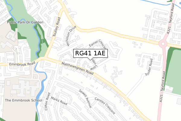 RG41 1AE map - large scale - OS Open Zoomstack (Ordnance Survey)