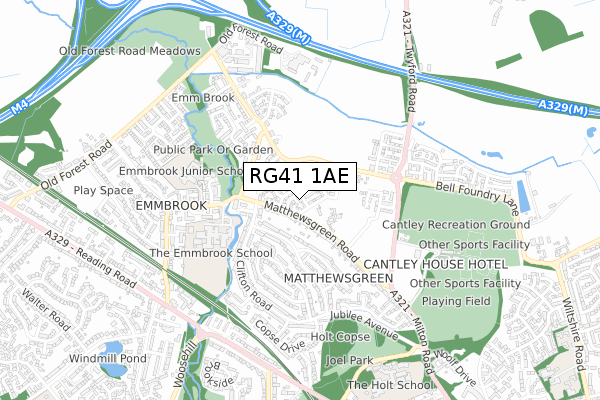 RG41 1AE map - small scale - OS Open Zoomstack (Ordnance Survey)