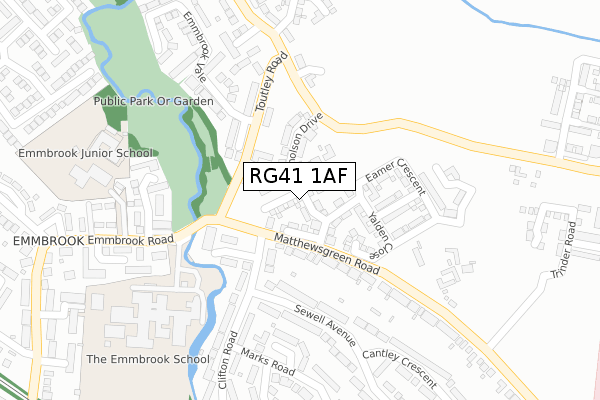 RG41 1AF map - large scale - OS Open Zoomstack (Ordnance Survey)