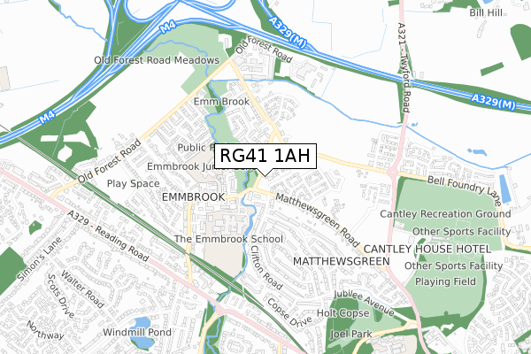 RG41 1AH map - small scale - OS Open Zoomstack (Ordnance Survey)