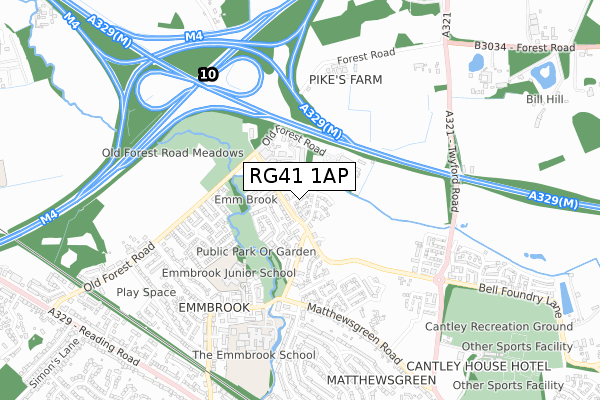 RG41 1AP map - small scale - OS Open Zoomstack (Ordnance Survey)