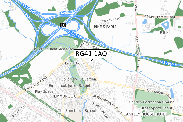 RG41 1AQ map - small scale - OS Open Zoomstack (Ordnance Survey)