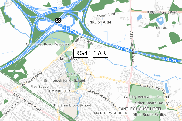 RG41 1AR map - small scale - OS Open Zoomstack (Ordnance Survey)