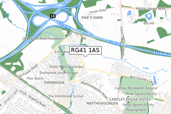 RG41 1AS map - small scale - OS Open Zoomstack (Ordnance Survey)