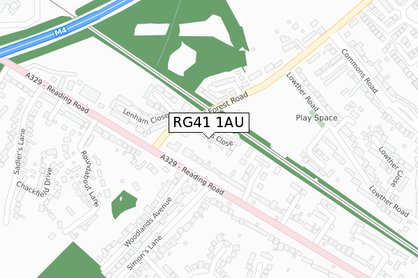 RG41 1AU map - large scale - OS Open Zoomstack (Ordnance Survey)