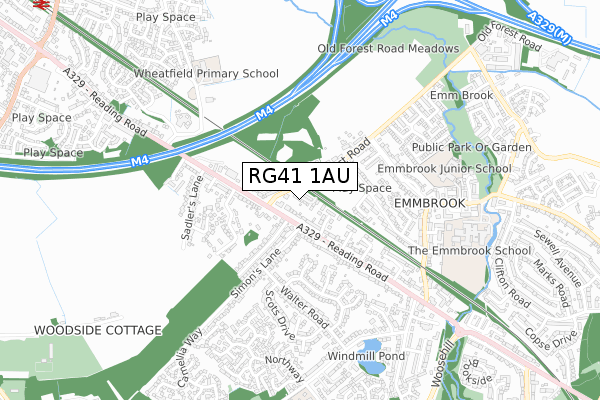 RG41 1AU map - small scale - OS Open Zoomstack (Ordnance Survey)