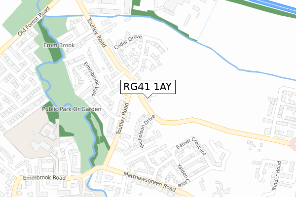 RG41 1AY map - large scale - OS Open Zoomstack (Ordnance Survey)