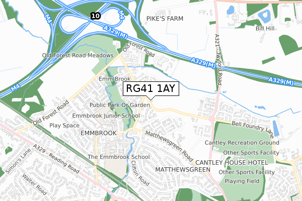 RG41 1AY map - small scale - OS Open Zoomstack (Ordnance Survey)