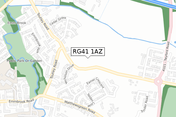 RG41 1AZ map - large scale - OS Open Zoomstack (Ordnance Survey)