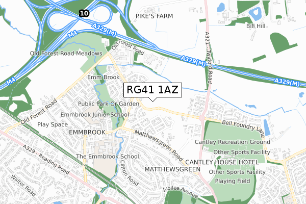 RG41 1AZ map - small scale - OS Open Zoomstack (Ordnance Survey)