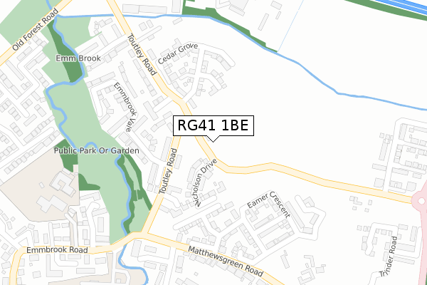 RG41 1BE map - large scale - OS Open Zoomstack (Ordnance Survey)