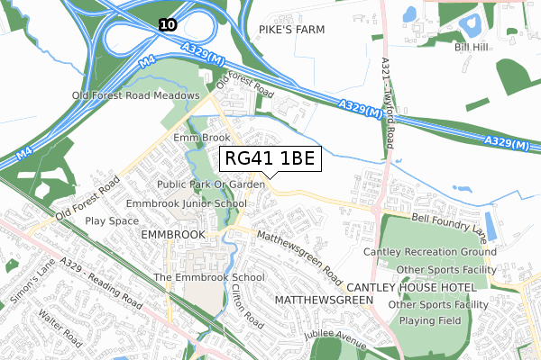 RG41 1BE map - small scale - OS Open Zoomstack (Ordnance Survey)