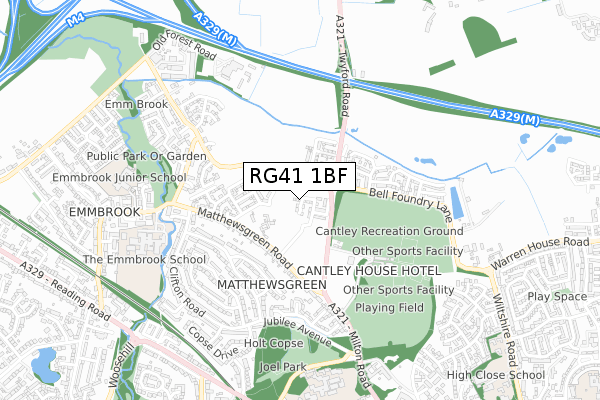 RG41 1BF map - small scale - OS Open Zoomstack (Ordnance Survey)